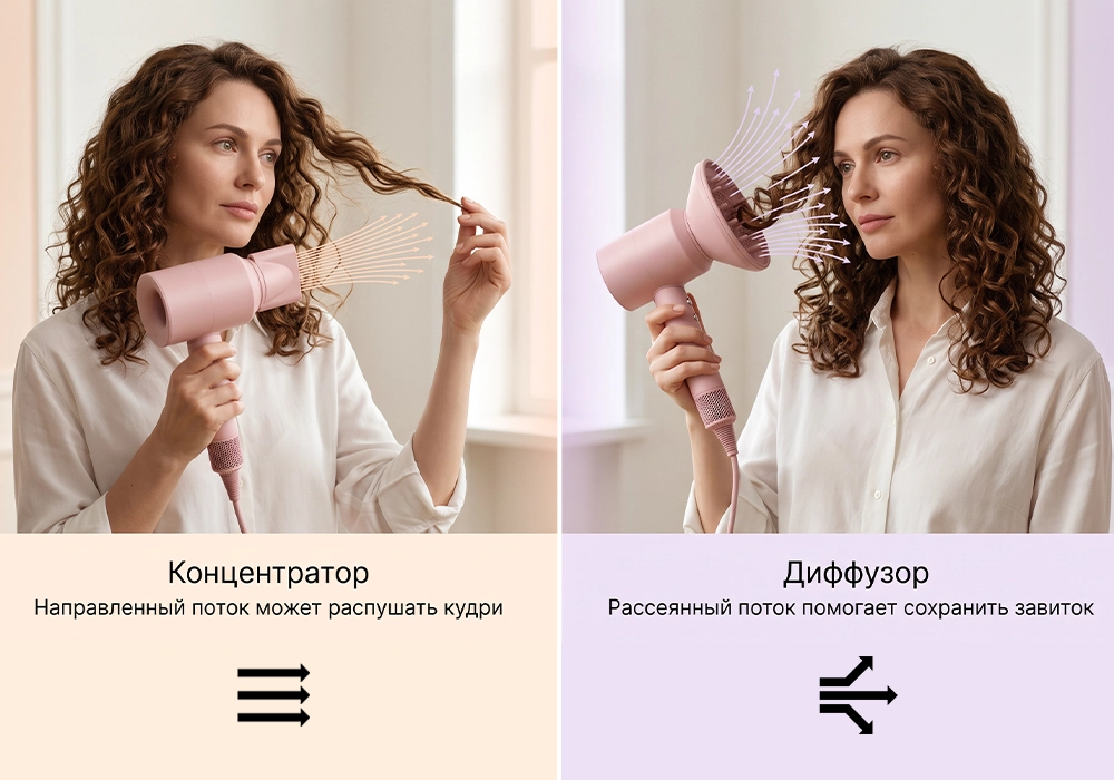 Фен с диффузором для кудрей и сравнение с насадкой-концентратором