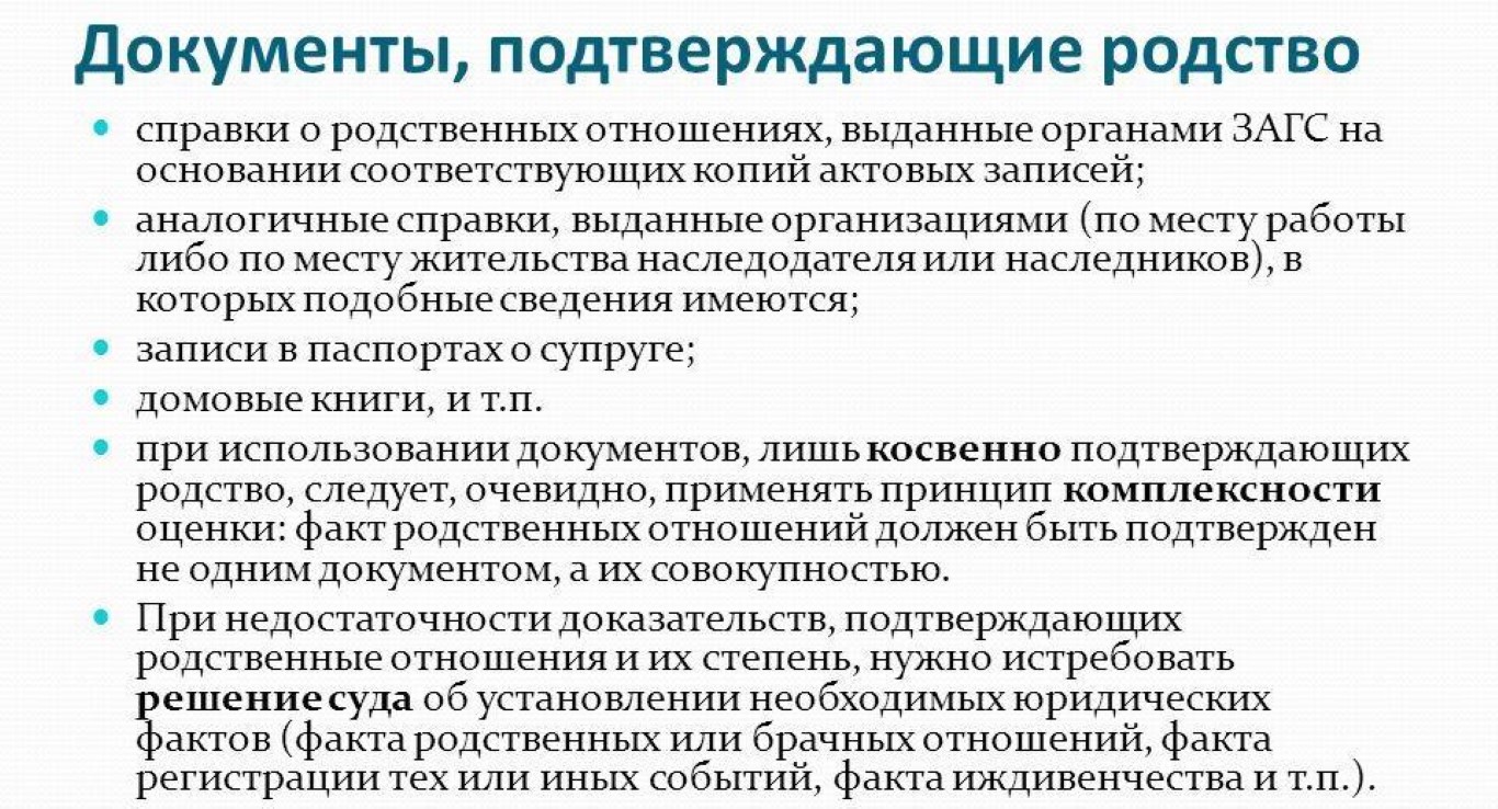 Документы, подтверждающие родство с умершим
