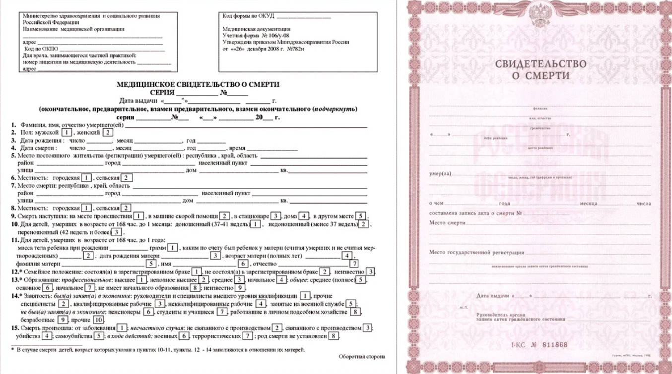 Пример медицинской справки о смерти, выдаваемой в России