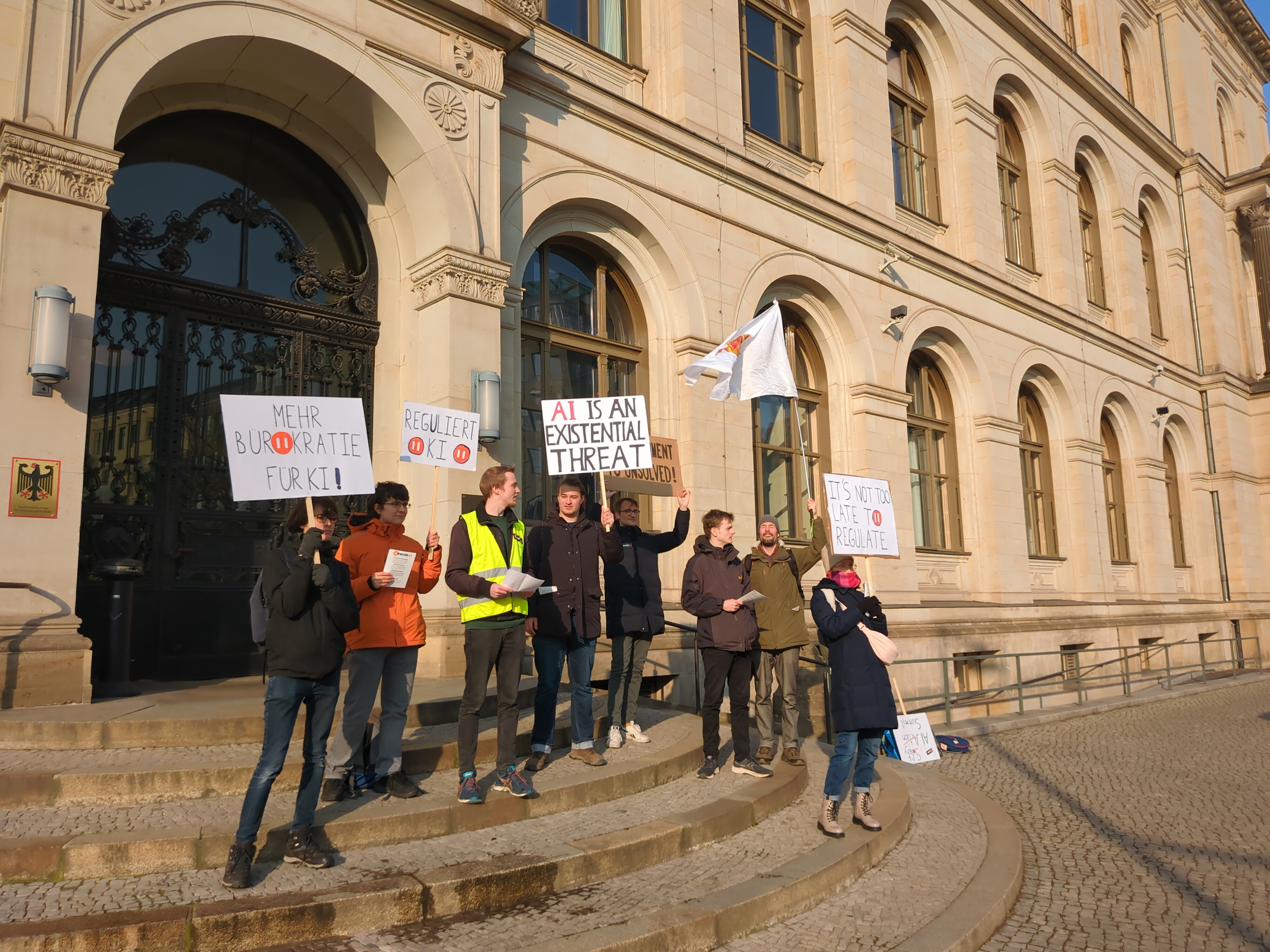 Источник: Protest against the Artificial Intelligence Action Summit in Grand Palais Paris in February 2025 at BMDV in Berlin 2025-02-08 12.jpg / This image is a work by Wikipedia and Wikimedia Commons user C.Suthorn. When reusing, credit me as described in the Licensing information below.  I would appreciate being notified (wikimail, talk page, email, Social Media) if you use my work outside Wikimedia.
Do not copy this image illegally by ignoring the terms of the license below, as it is not in the public domain. If you would like special permission to use, license, or purchase the image please contact me to negotiate terms.

More of my work can be found in my personal gallery or at my Peertube channel.




A prepared attribution especially for use in Social Media and Print (newspapers, flyers, books, murals, mousepads, mugs, posters, t-shirts) can be copied here / https://commons.wikimedia.org/wiki/File:Protest_against_the_Artificial_Intelligence_Action_Summit_in_Grand_Palais_Paris_in_February_2025_at_BMDV_in_Berlin_2025-02-08_12.jpg &middot; CC BY-SA 4.0