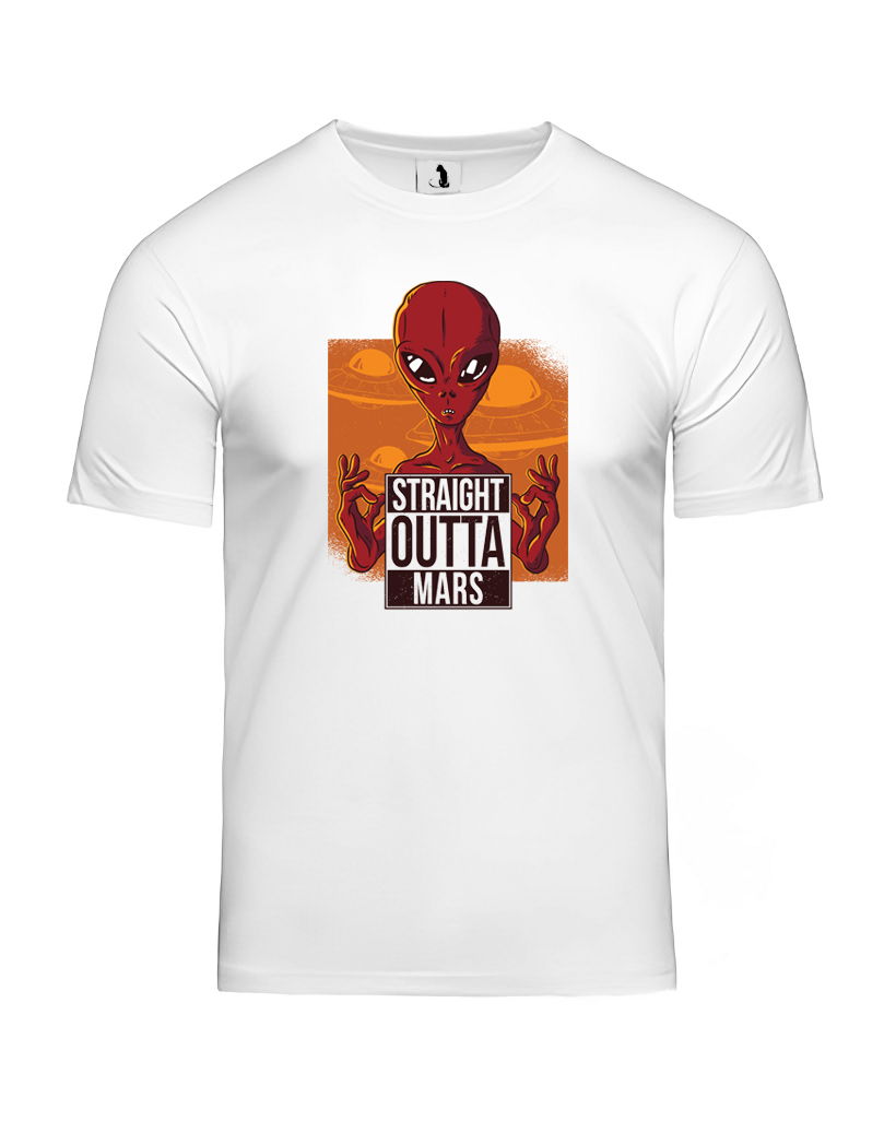Образец футболки с инопланетянином Straight outta Mars прямая unisex Футболка с инопланетянином Straight outta Marsunisex