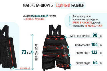 Размеры манжеты-шорт на 1 молнии Размеры массажных шорт на 1 молнии