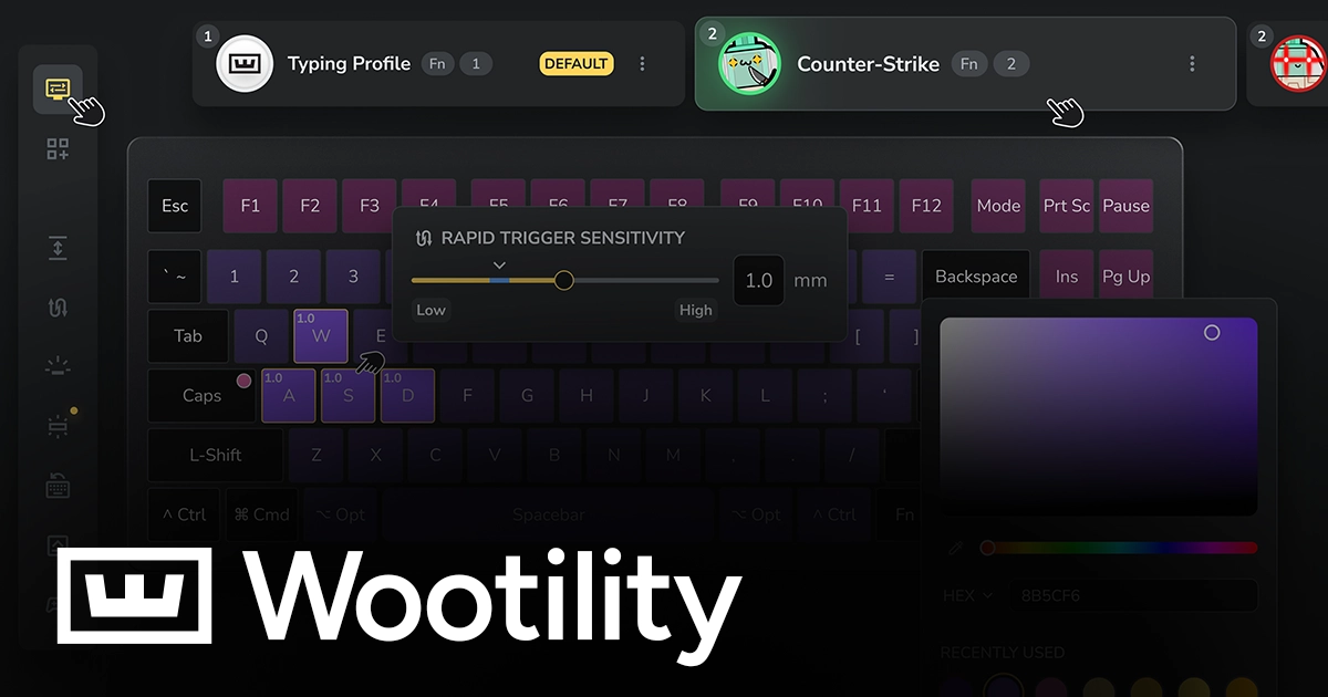 Интерфейс Wootility v5 с настройками клавиатуры Wooting