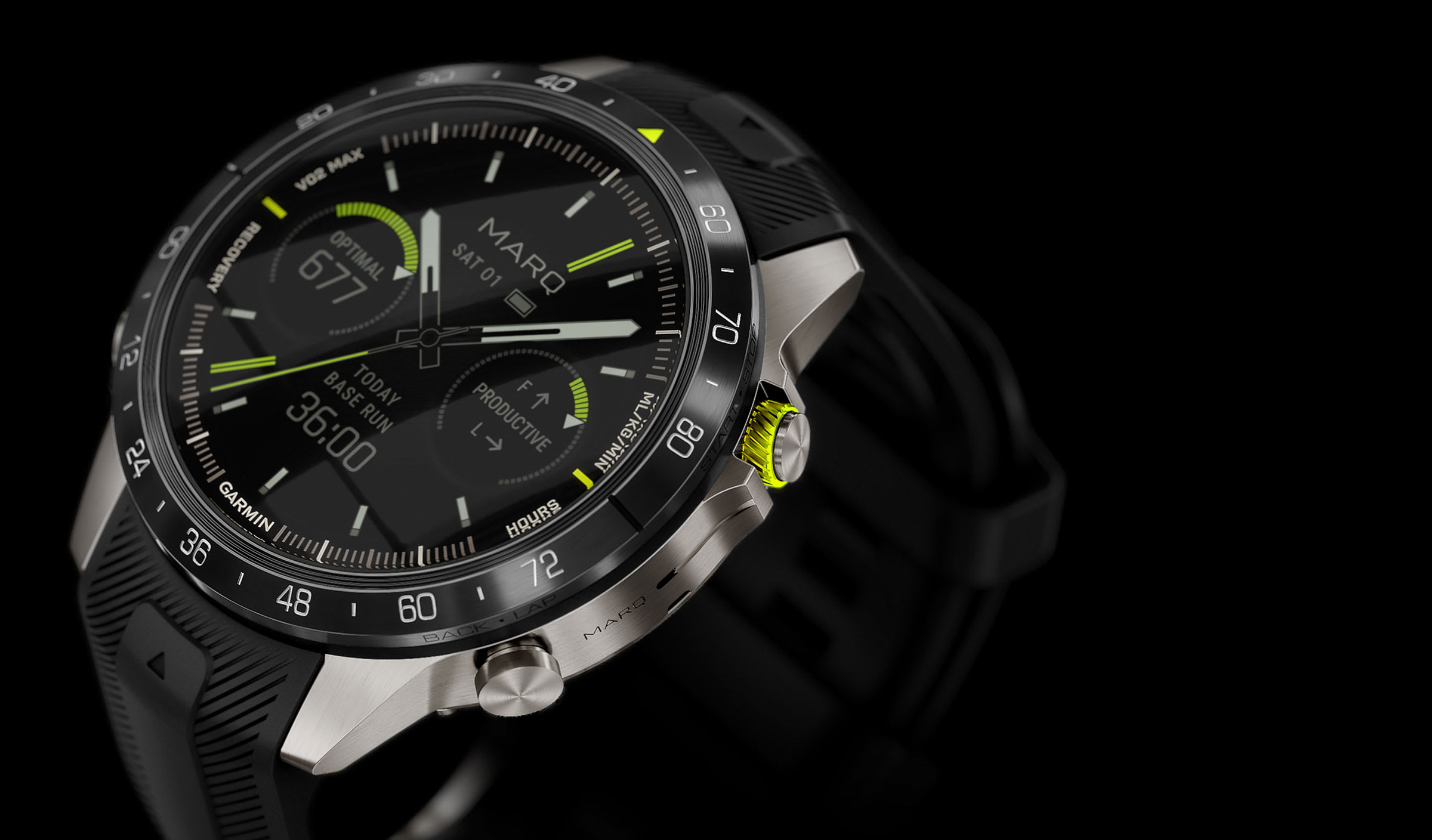 Garmin MARQ Athlete Gen 2 — экран и вентилируемый ремешок крупным планом