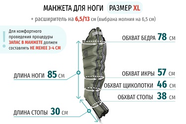 Размеры манжеты ноги XL с расширителем 13 см (молния на 6,5 см)
