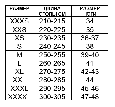 Футы Tusah Размерная сетка Футы Tusah Размерная сетка.png