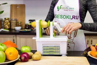 Нарезка картофеля на компактной спиралерезке Konstar Нарезка картофеля на компактной спиралерезке Konstar