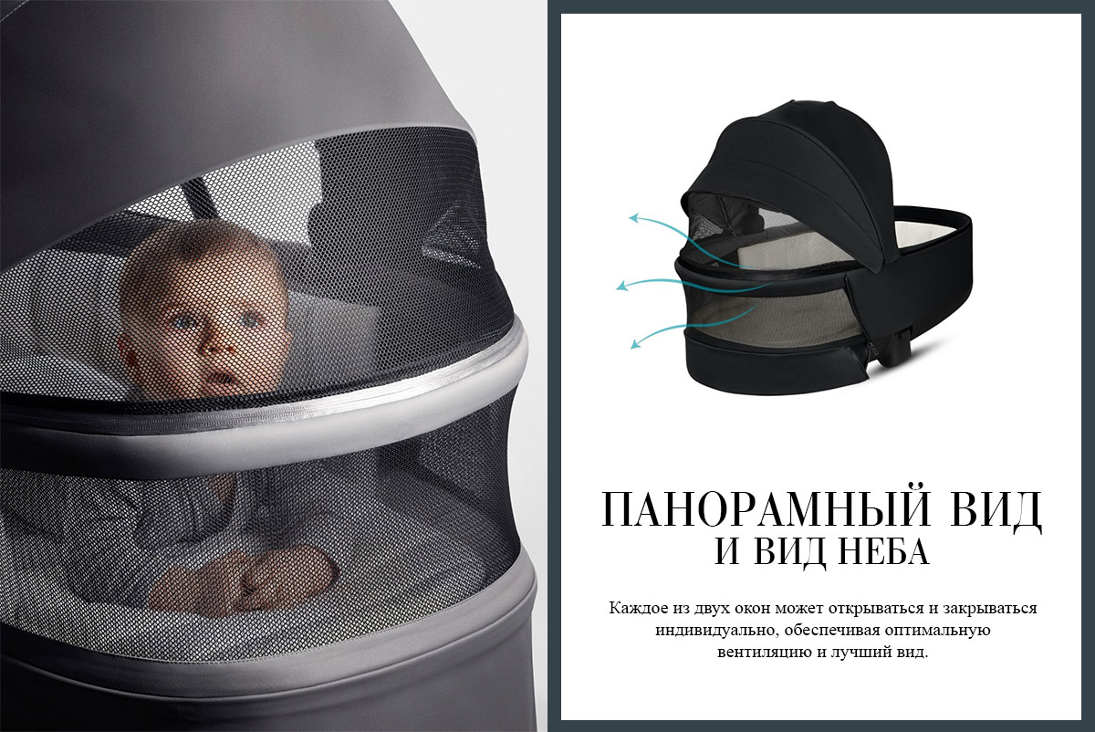 Панорамный вид и вид неба. Каждое из двух окон может открываться и закрываться индивидуально, обеспечивая оптимальную вентиляцию и лучший вид.