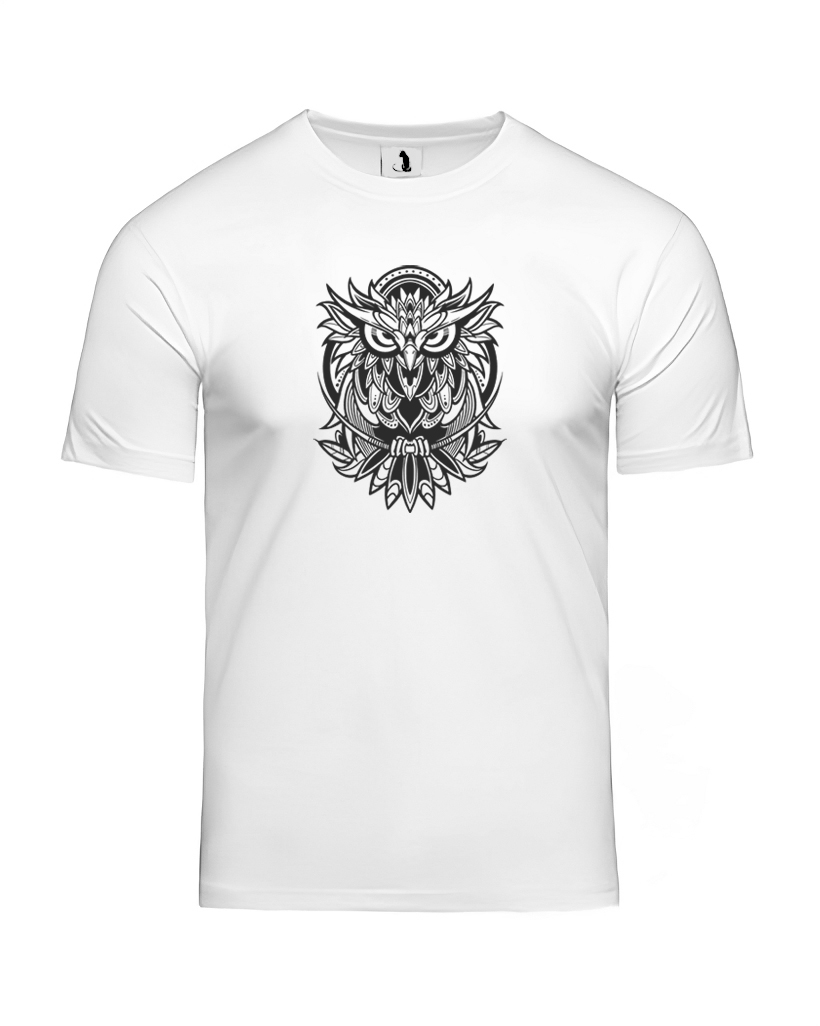 Образец футболки с совой unisex классического прямого кроя Футболка с совой unisex классического прямого кроя белая