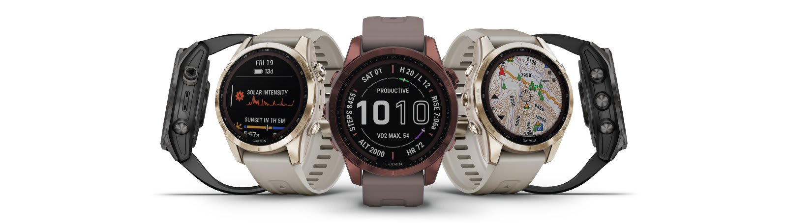 Garmin fēnix 7S Sapphire Solar Cream Gold Titanium с ремешком Light Sand — мультиспортивные GPS-часы
