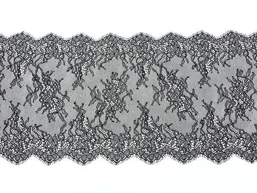 Черное неэластичное кружево шантильи с ресничками, 22*300 см Кружево реснички черное