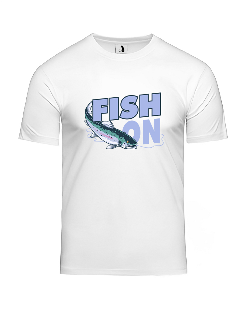 Образец футболки рыбака Fish On unisex классического прямого кроя Футболка рыбака Fish On unisex классического прямого кроя белая