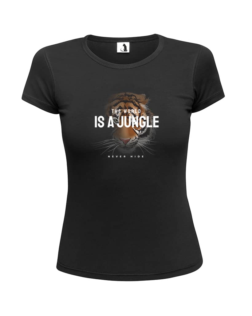Футболкаc женская с тигром The world is a jungle приталенного кроя Футболкаc женская с тигром The world is a jungle приталенного кроя