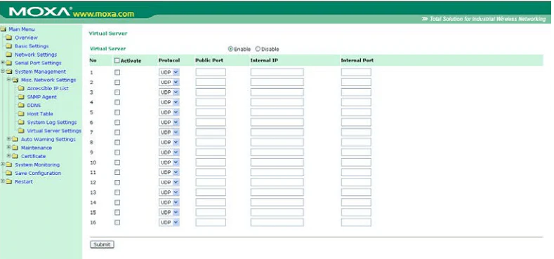Virtual Server Settings