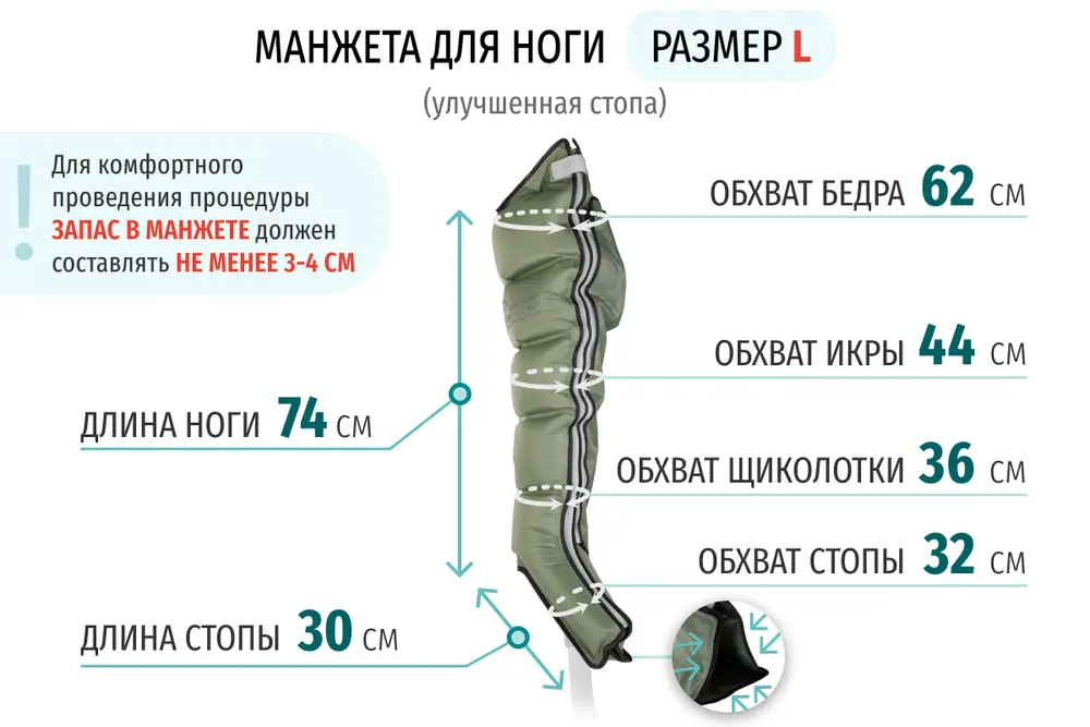 Размеры манжеты ноги L Размеры манжеты ноги L