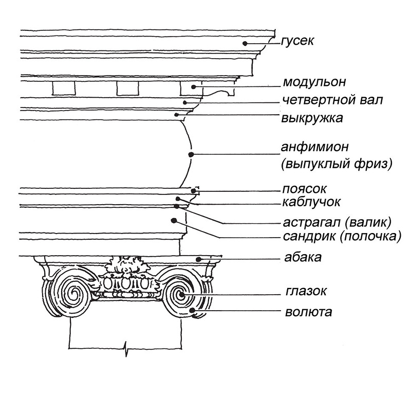 Расположение и название профилей Ионический ордер