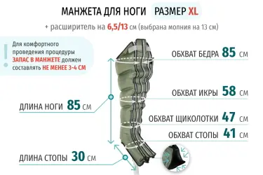 Размеры манжеты ноги XL с расширителем 13 см (молния на 13 см)