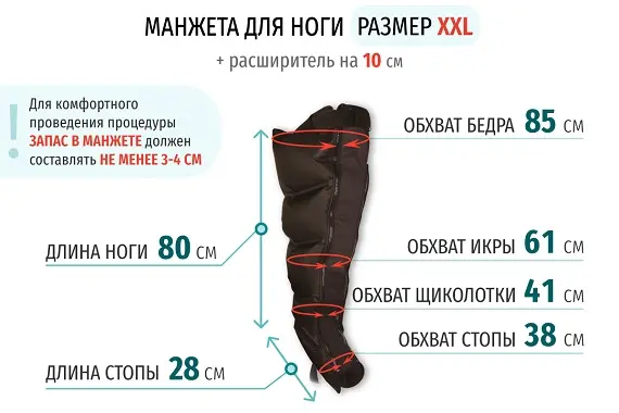 Размеры манжеты ноги XXL с расширителем 10 см Размеры манжеты ноги XXL с расширителем 10 см