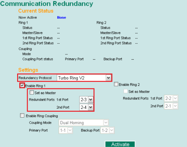 Communication Redundancy Settings