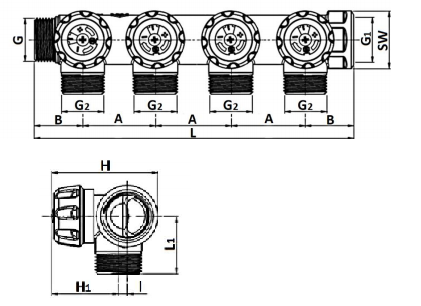 Размеры коллектора SMB-6850-343404 Габариты