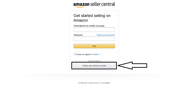 кнопка Create your Amazon account