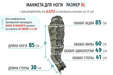 Размеры манжеты ноги XL с расширителем 13 см (молния на 13 см)