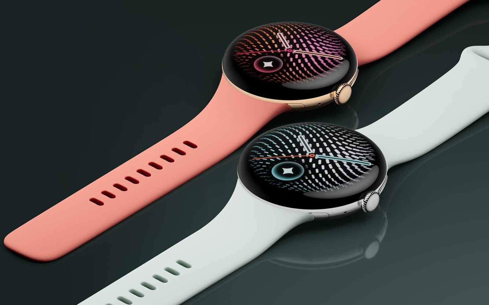 Google Pixel Watch 5 с коралловым и светлым ремешками Google Pixel Watch 5 с коралловым и светлым ремешками