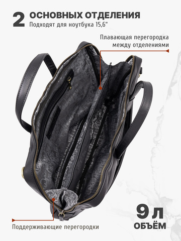 Кожаный портфель универсальный, компактный чёрного матового цвета