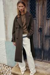 ZARA ТРЕНЧ С ПОЯСОМ WATER REPELLENT WINDPROOF, КОРИЧНЕВЫЙ
