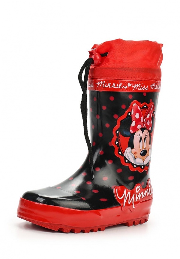 Резиновые сапоги Минни Маус (Minnie Mouse) на шнурках для девочек, цвет черный красный