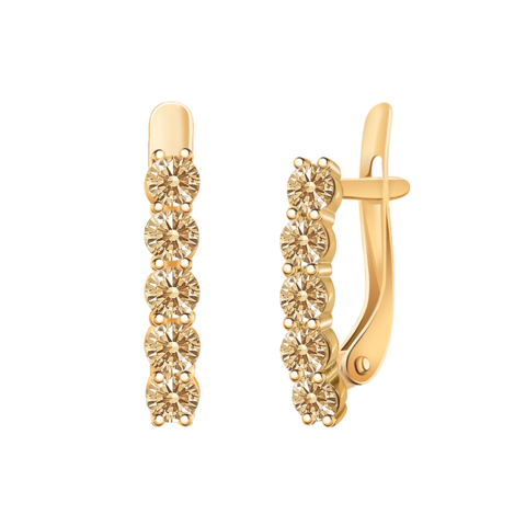 Золотые серьги с дорожками из фианитов LUX Fancy Champagne