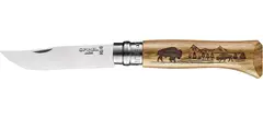 Фото Нож Opinel №8 Animalia, нержавеющая сталь, рукоять дуб, гравировка бизон