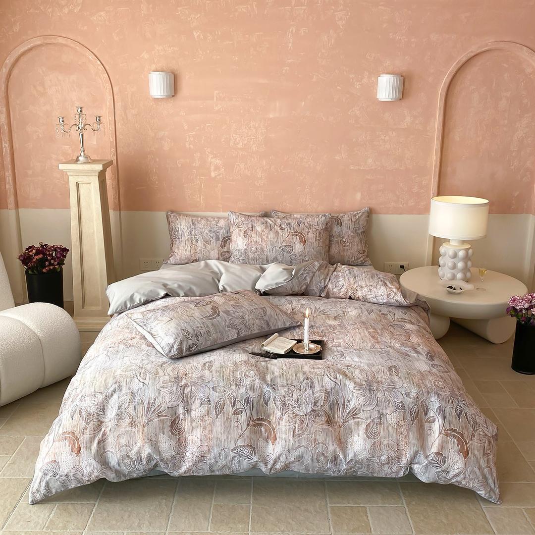 ZEPHYR HOME КПБ Египетский хлопок серый цветы