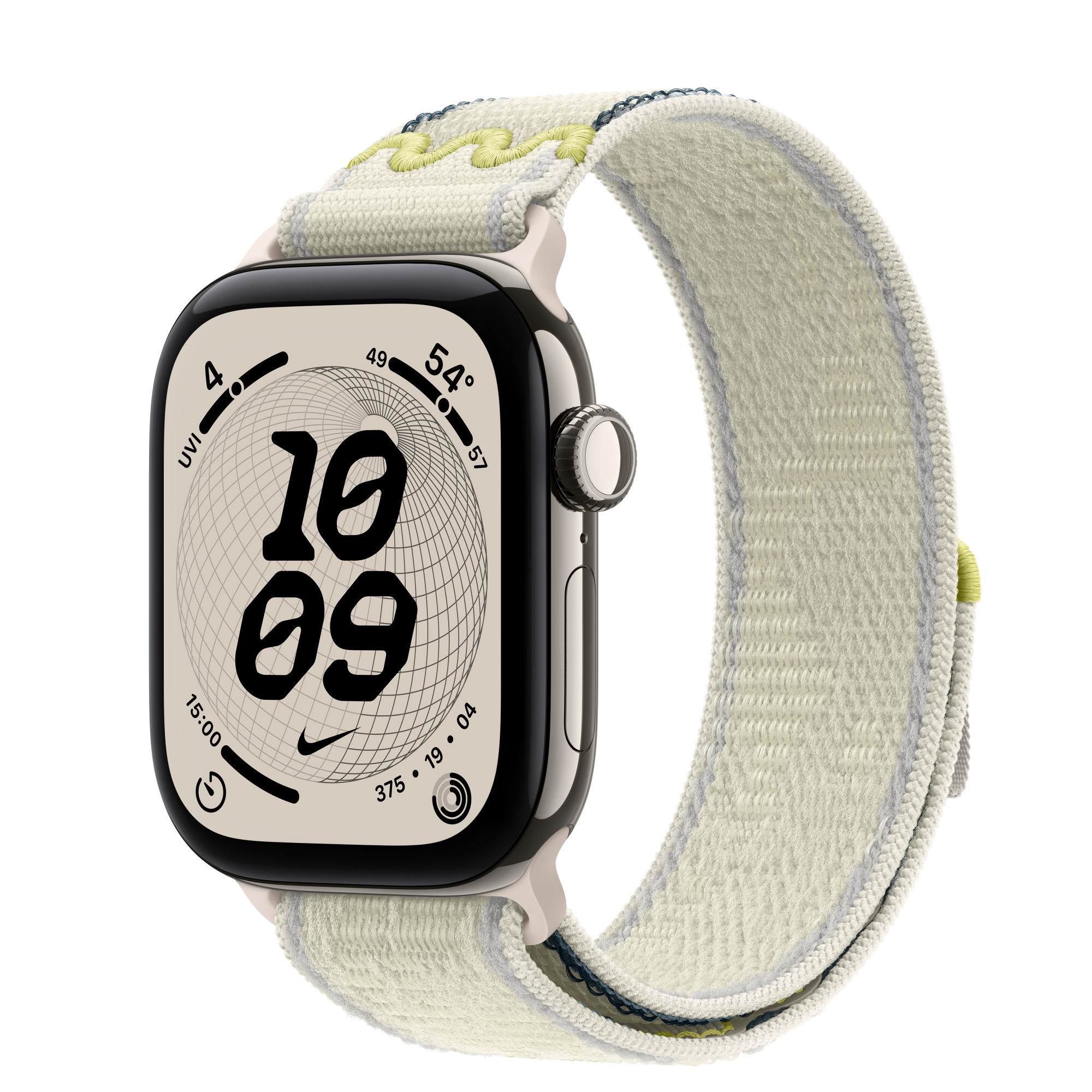 Apple Watch Series 12, Natural (натуральный титан) — официальное изображение Apple с подходящим ремешком