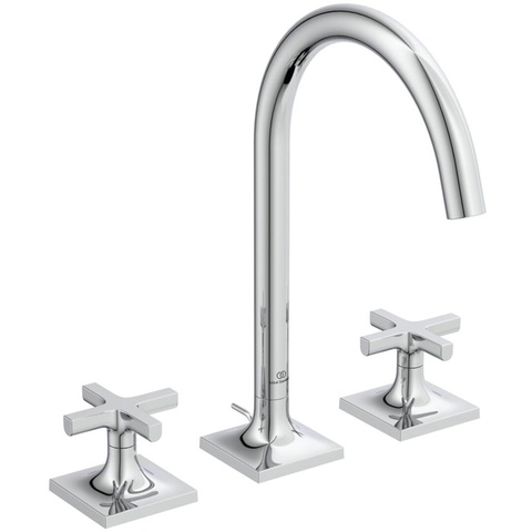 Ideal Standard Joy Neo BD143AA Двурукоятковый смеситель для раковины под 3 отверстия, с донным клапаном, 5 л/мин Chrome (Хром)