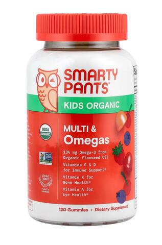 SmartyPants Kids Organic, мультивитамины и омега-кислоты для детей, смесь ягод и вишня, 120 жевательных таблеток