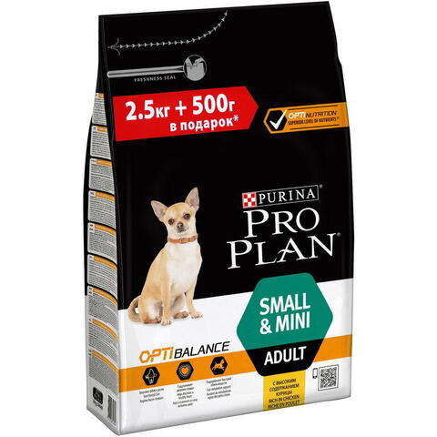 ПРОМО! Pro Plan сухой корм для собак мелких и карликовых пород (курица) 2,5+500 г