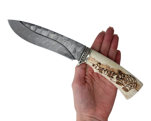 Нож подарочный Скиф, дамасская сталь, кость, мельхиор. Эксклюзивный