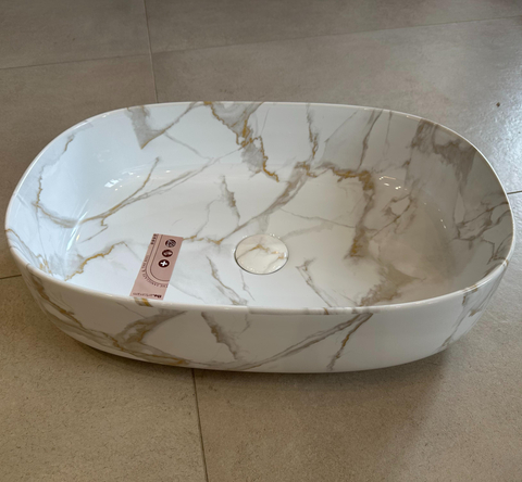 ArtCeram COL003 94 34 ArtCeram COGNAC Раковина накладная , 55х35 см, без отв под смеситель, без слив-перелива, цвет calacatta/покрытие Saniglaze%
