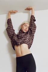 ZARA КУРТКА В КЛЕТКУ С ЗАСТЕЖКОЙ-МОЛНИЕЙ, ГРАНАТОВЫЙ