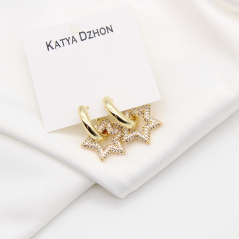 Серьги-бублики Katya Dzhon с подвесками stars gold