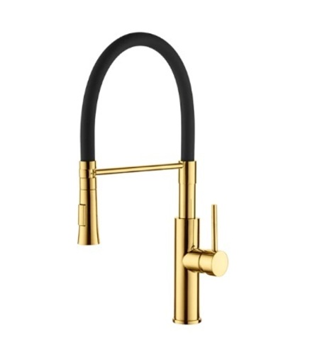 Смеситель для кухни черный + золото с гибким изливом Accoona A4890WF-1