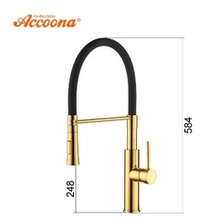 Смеситель для кухни черный + золото с гибким изливом Accoona A4890WF-1
