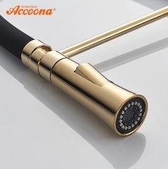 Смеситель для кухни черный + золото с гибким изливом Accoona A4890WF-1