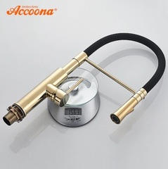 Смеситель для кухни черный + золото с гибким изливом Accoona A4890WF-1