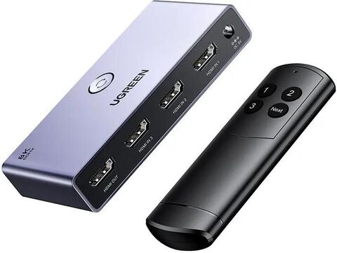 Переключатель KVM UGREEN CM624 (15604) HDMI 2.1 Switcher 3-в-1 с кабелем USB-A - DC 1,5 м, черный
