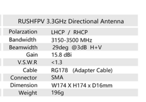 Антенна RushFPV 3.3G 15.8DBi направленная RHCP SMA