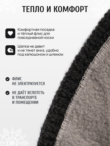 Шапка «7 Русских Медведей» с флисовой подкладкой, чёрного цвета