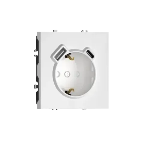 Розетка 220В с заземлением, со шторками, 16А + зарядка USB A+C 20W, на винтах, белый DONEL S08