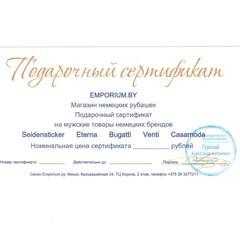 Подарочный сертификат Emporium.by в серебристом конверте, номинальная цена 210 рублей